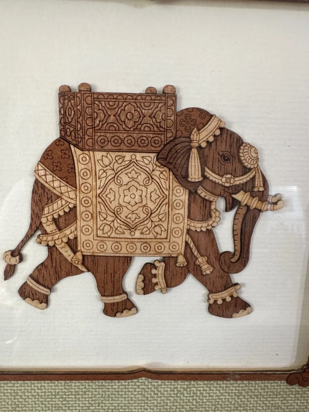 Elephant Nature Decor Art Handmade Wood Carving Indian Folk Marquetry Handicraft
